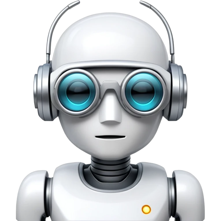 White robot with cyberpunk glasses, AI, futuristic emoji