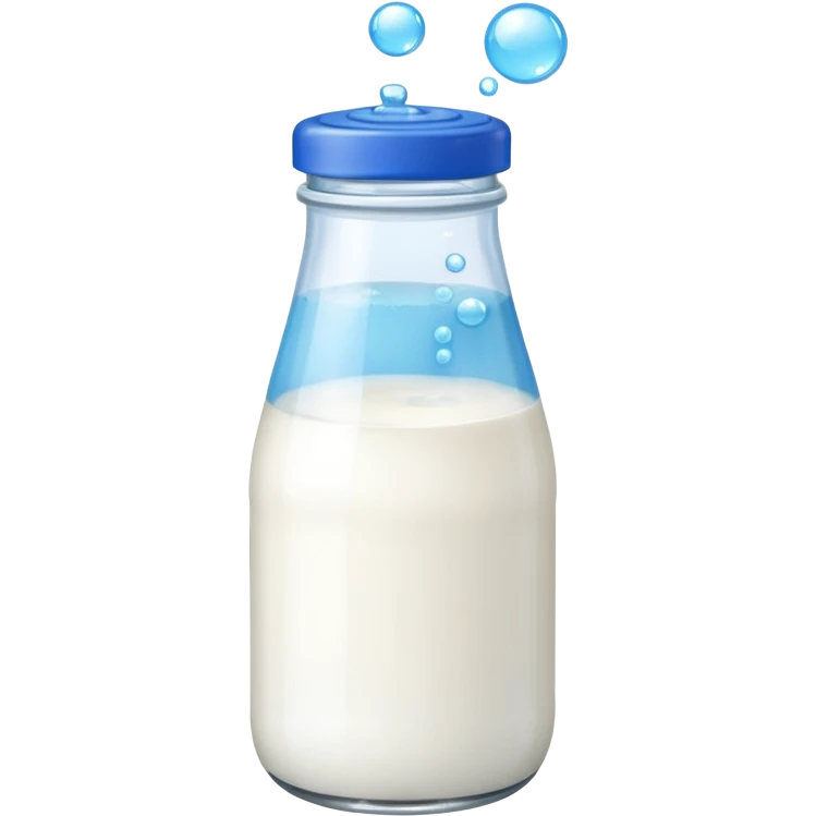 Milk bottle with blue cap and bubbles emoji