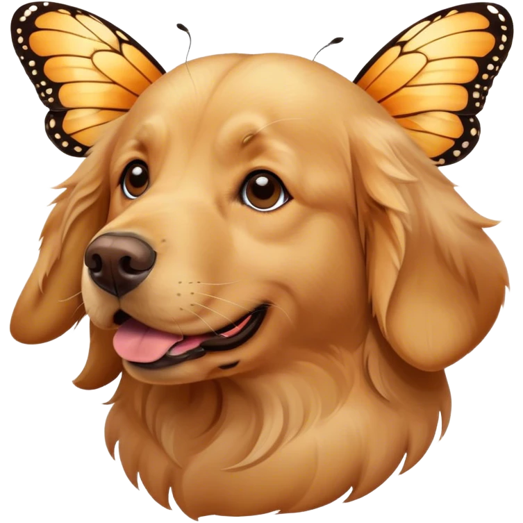 a golden retriever with a butterfly on nose emoji