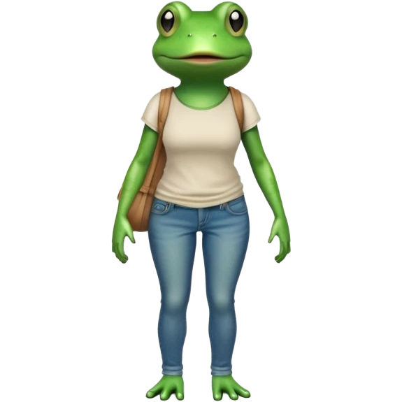 female anthropomorphic frog in jeans and t-shirt walking upright emoji