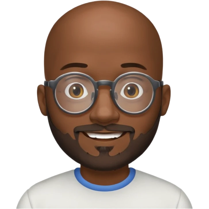 African american male, bald, salt and pepper beard. Round face, glasses emoji