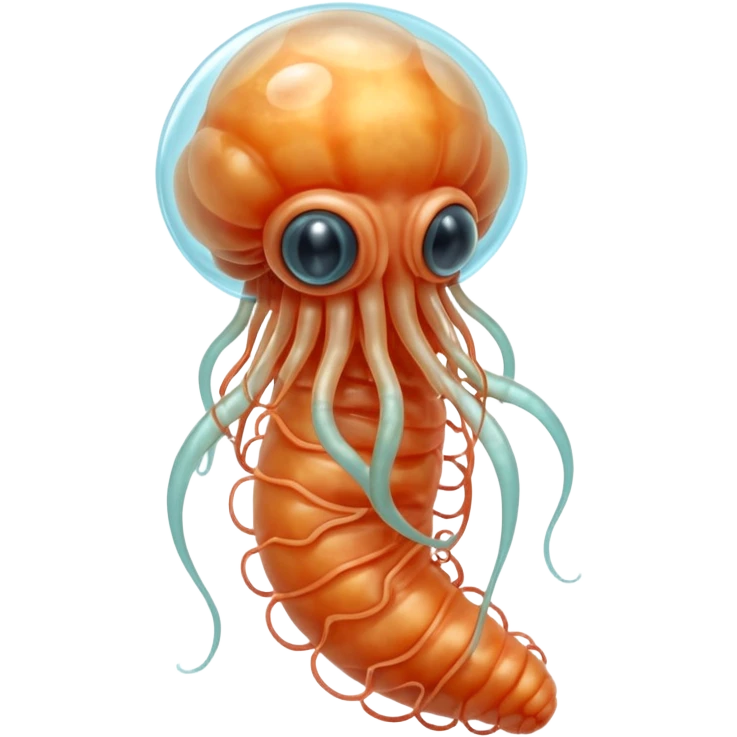MRI parasitic embryo, digital, fetal small shape in otherworldly bubble, eerie, horror, pupa, crystalis, in-utero, sea-life, crustaceanoid, photorealismm siphonophore, polyp, Cnidaria emoji