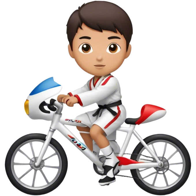Taekwondo boy wearing a dobok riding a road bike emoji