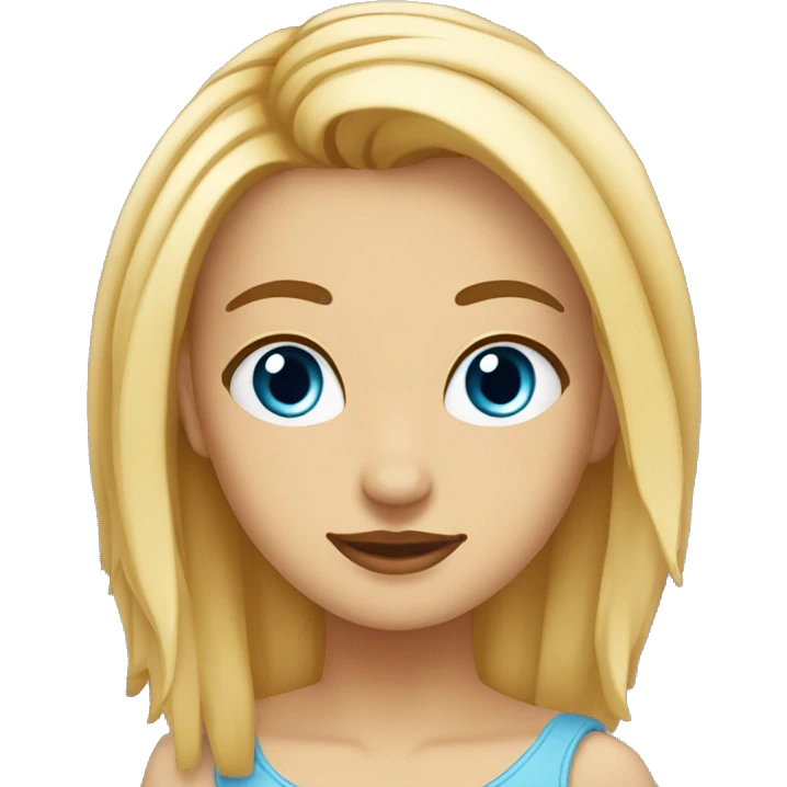 Chica con piel palida y ojos azules, con pelo rubio claro corto con fleco, con dos mechones largos por los costados emoji