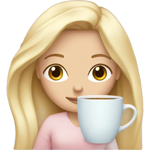 Blonde girl inside a light pink blancket sipping coffee eyes closed white skin blue eyes  emoji