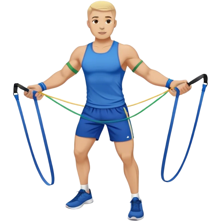 fit man with blue shorts resistance bands exercises emoji