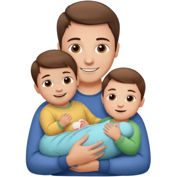 "Man with short brown hair and fair skin, without a mustache, holding a one baby, smiling." emoji