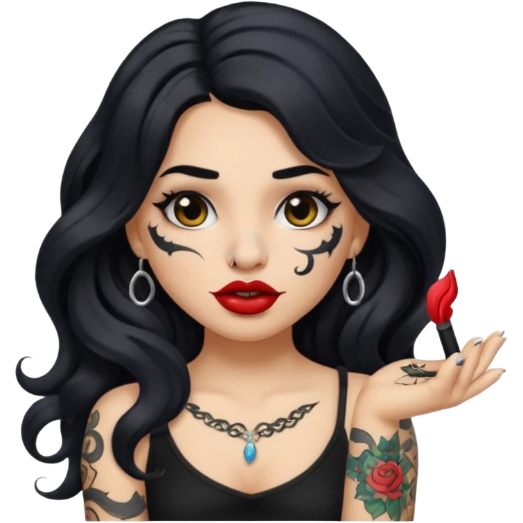 I want to create a female emoji with long black wavy hair and arm tattoo with her nose pierced and black lip stick emoji