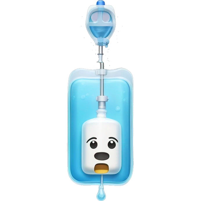Rectangular transparent plastic iv bag filled with 500ml of fluid hanging on an iv pole in an intensive care unit  emoji