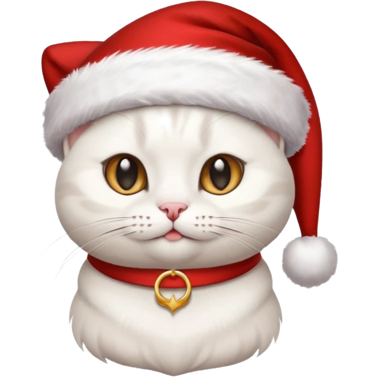Cute whute cat wearing SantaClous's hat emoji