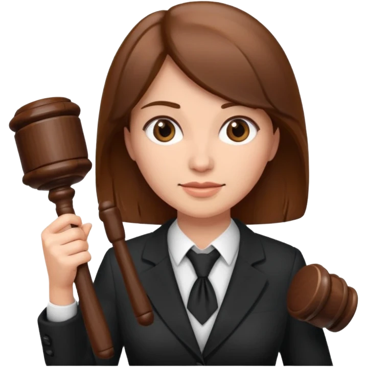 Mujer abogada, castaña, con un mazo  emoji