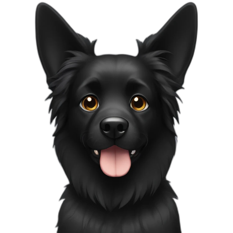 black dog with big up ears and long fur emoji