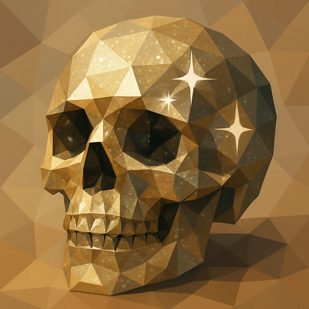 a glittery skull with sparkling highlights and geometric shapes in polygonal low-poly style emoji