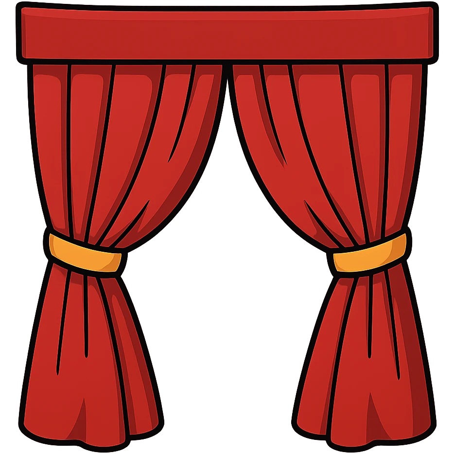vibrant toon style illustration of a symmetrical red curtain, fully closed, both sides even emoji