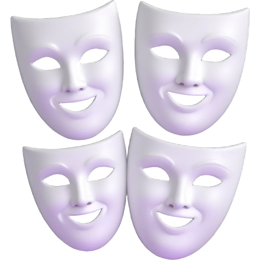 ancient Greek theater masks, classical comedy and tragedy faces, white dramatic theater masks emoji
