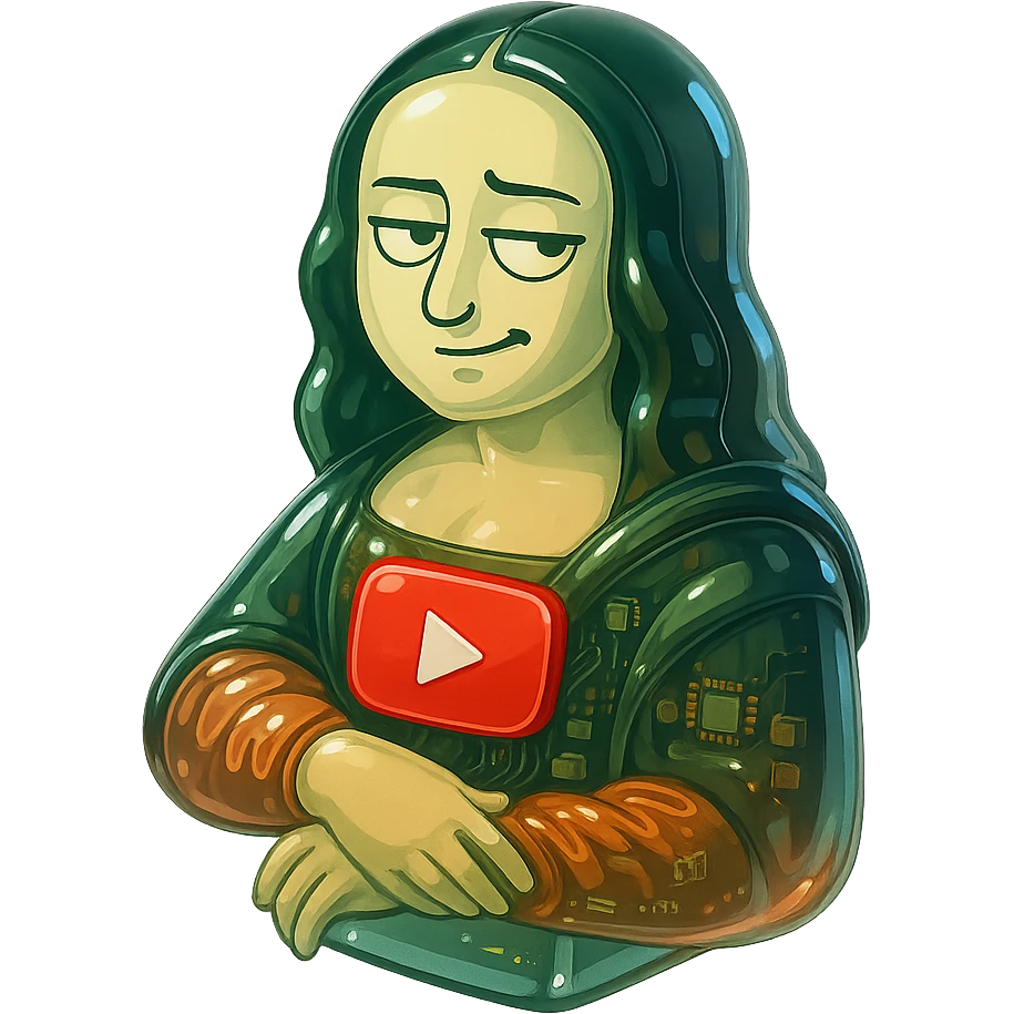Mona Lisa with a sarcastic expression with red youtube play button emoji