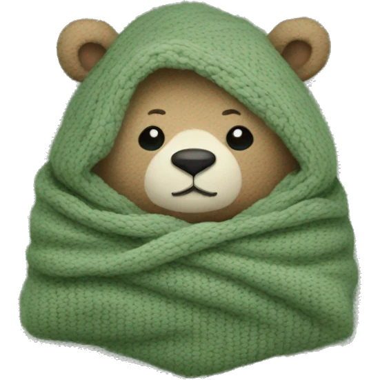 Cute Bear in cozy knitted Sage green blanket emoji