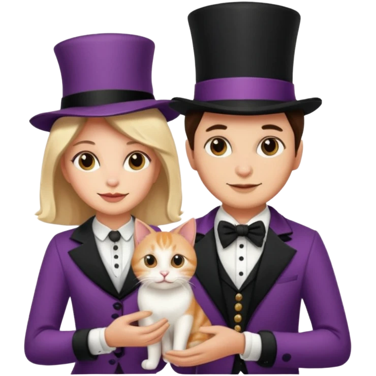 magician couple and their pet cat emoji