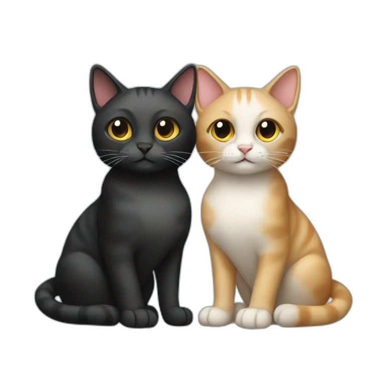 two cats, one black and one multicolored emoji