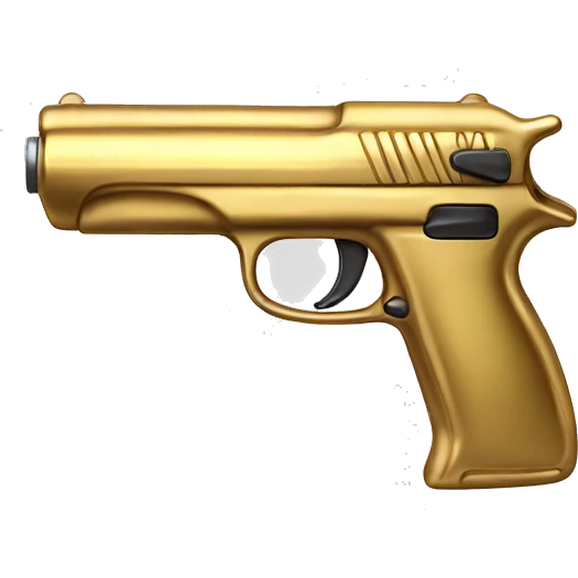 A compact, gold metallic object with a sleek, elongated shape, a comfortable hand grip, trigger mechanism, and a small sight on top for precise alignment. emoji