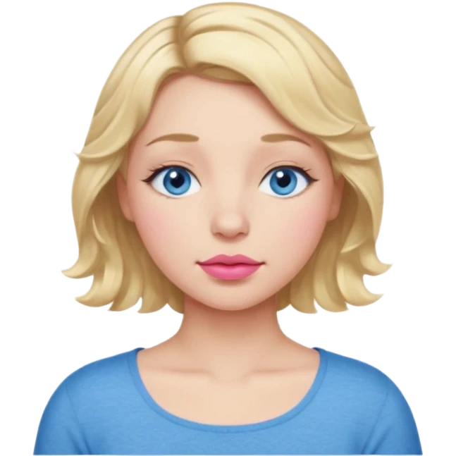 Girl Blonde short wavy hair,  blue eyes, cute blue top, long lashes, pink lips, sleeping eyes closed, zzzz  emoji