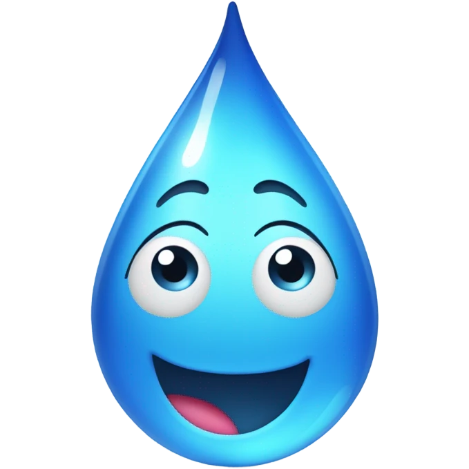 Generate a cheerful blue water droplet emoji with a happy face and sparkling freshness. emoji