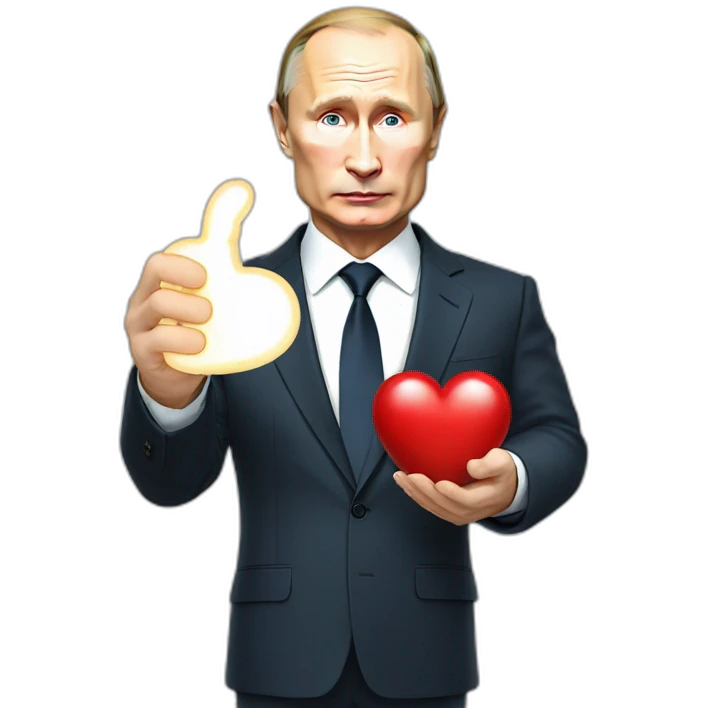 Vladimir Putin holds a heart in his hand emoji