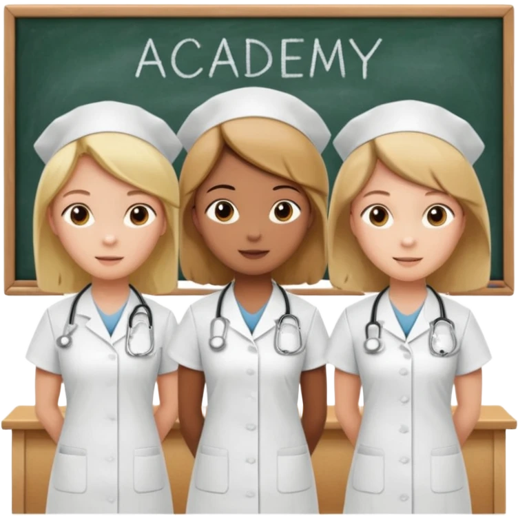 nurses in a classroom, "Academy" written in white on board emoji
