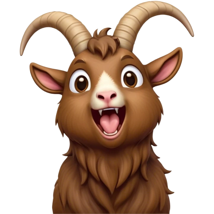 Cinematic Cute Yawning Brown Goat Portrait Emoji, Head tilted slightly with a dramatic, wide-open yawn, showcasing a soft, downy brown fur with delicate horns and gently drooping ears, round eyes barely open in drowsy contentment, Simplified yet irresistibly adorable features, highly detailed, glowing with a soft, cozy glow, high shine, relaxed yet expressive, stylized with a touch of rustic whimsy, bright and endearing, soft glowing outline, capturing the essence of a sleepy yet affectionate goat, so drowsy it feels like it could stretch out of the screen and curl up for a nap! emoji