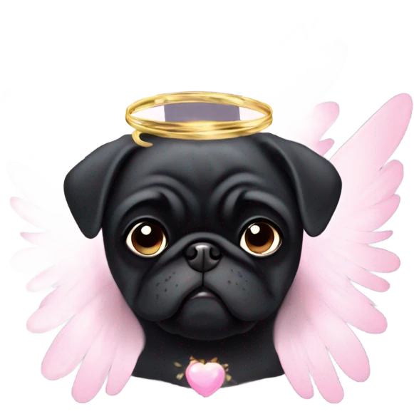 Black pug with pink angel wings emoji