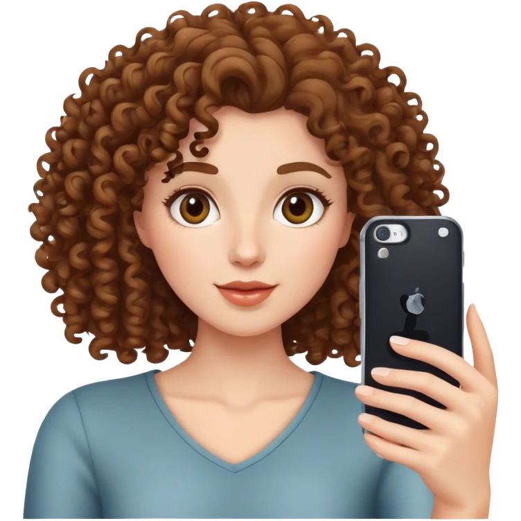 woman taking a selfie, curly hair emoji