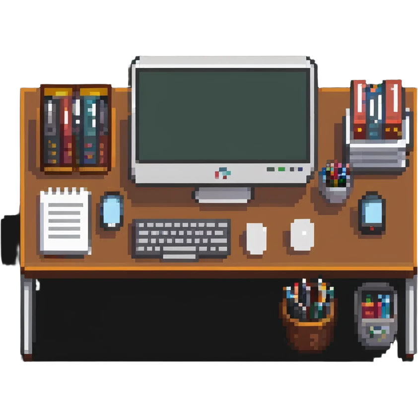 desk with computer and study materials emoji