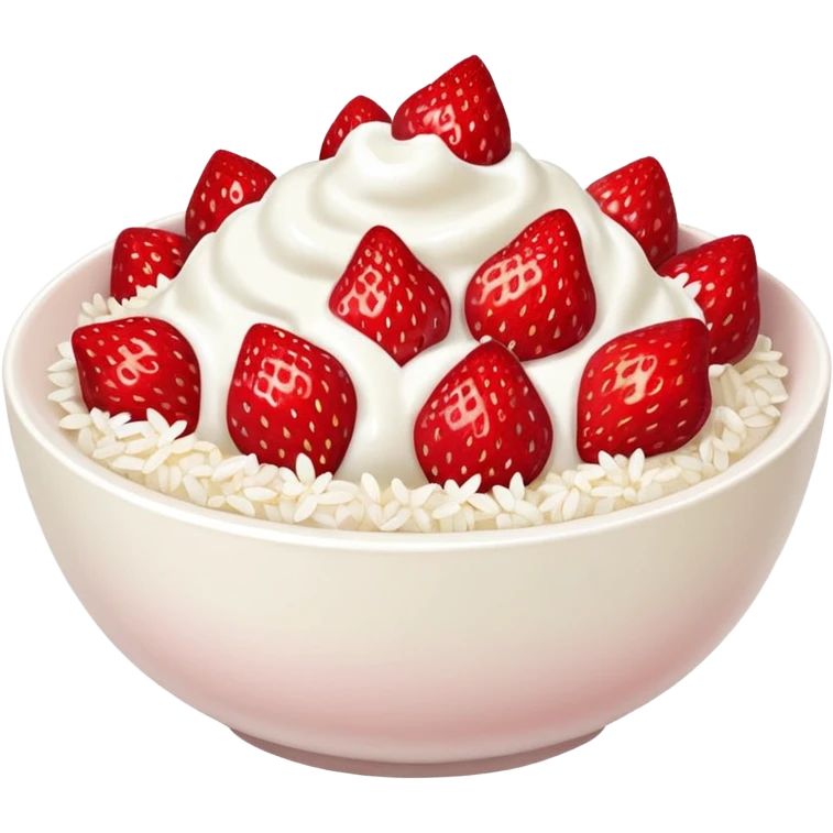 A bowl of strawberries with rice flakes and yogurt. emoji