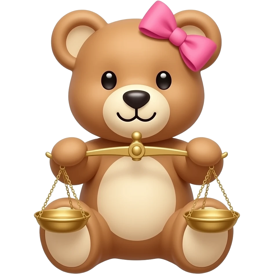 A teddy bear with a bow on his ears and holding a ⚖️ in hand emoji