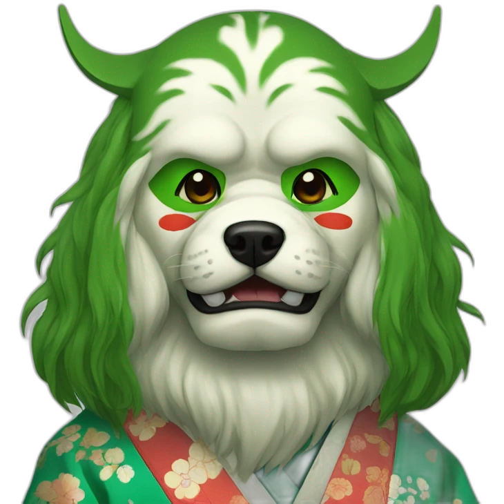 massive-guy-noh-dog-mask-green-longhair-japanese-kimono emoji