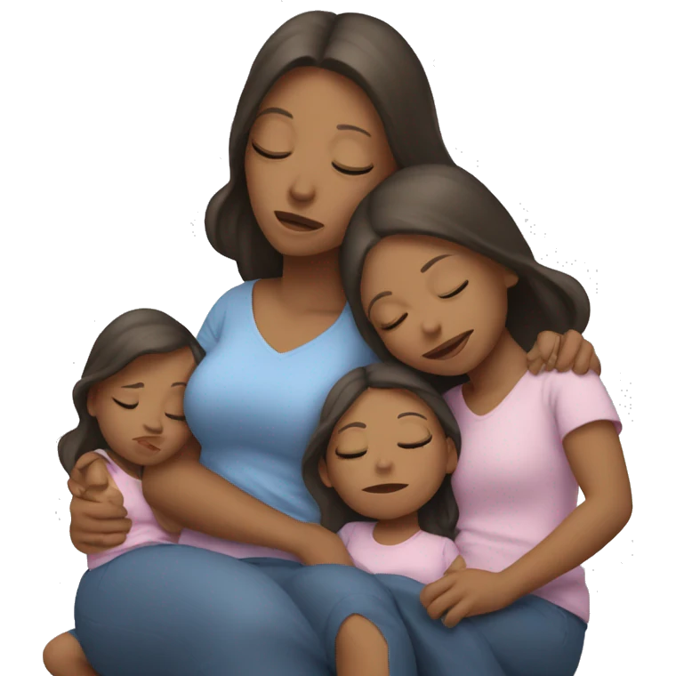 tired mother with three daughters emoji
