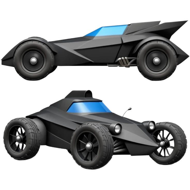  the animated series aerodynamic futuristic Batmobile loosely based on 1936 school bus (flat long straight faceted mechanical body) stealthy town hot rod desert dirt racing rwd buggy  emoji