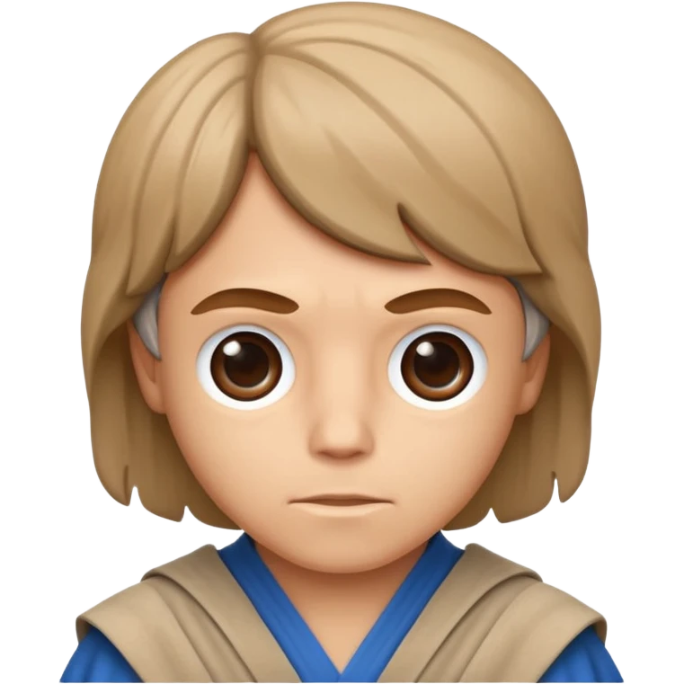 Emoji estilo Apple de un joven Jedi con túnica beige, ojos azules, cabello castaño claro y sable de luz azul. Luke Skywalker emoji