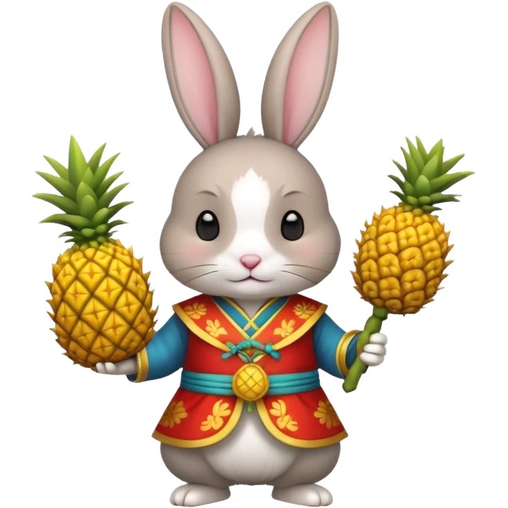 rabbit, wearing chinese ancient custome, with pine apple emoji