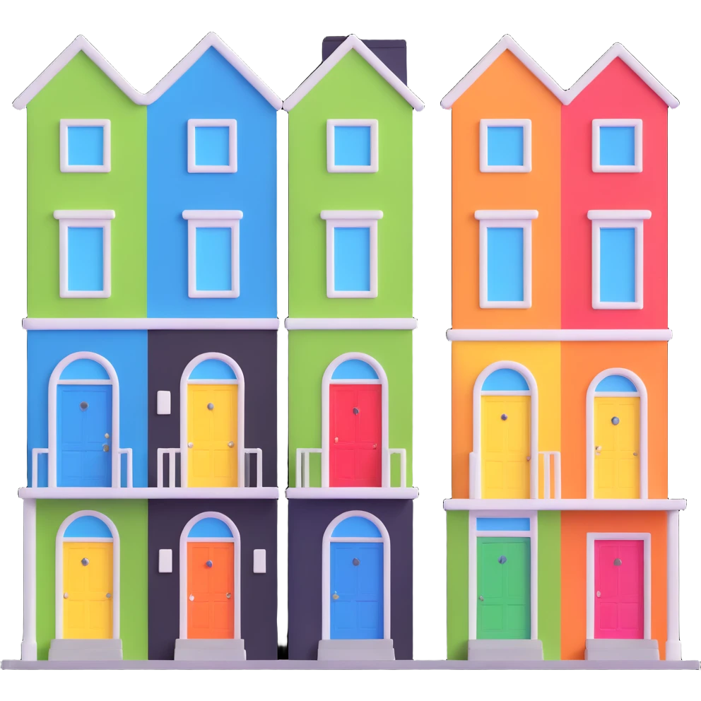 townhomes with colorful doors emoji