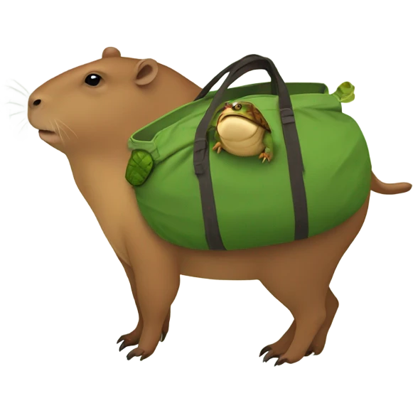 a capybara wearing a turtle bag emoji