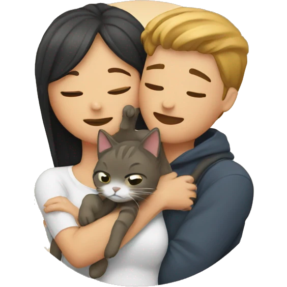 Couple hugging with a cat emoji