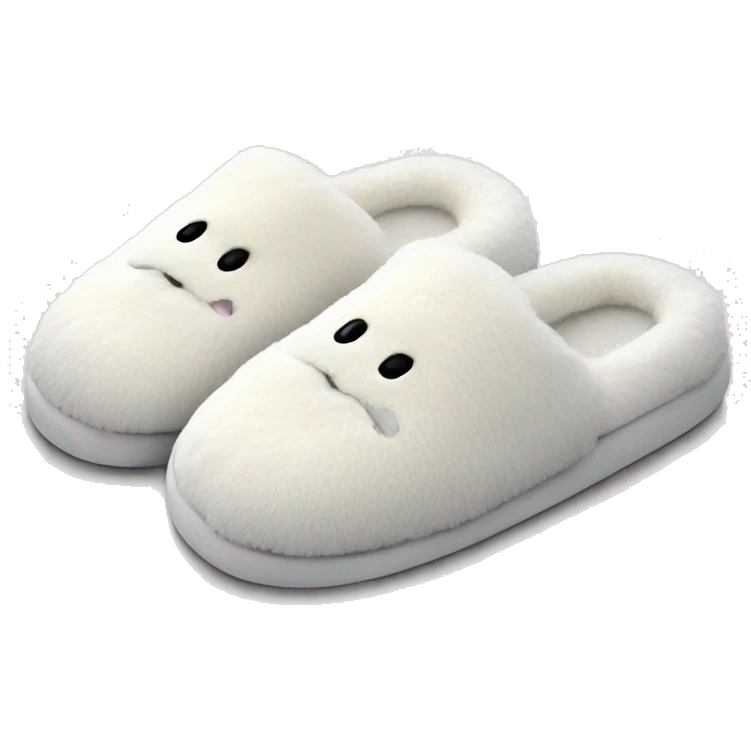 Fluffy white slip-on bath slippers emoji