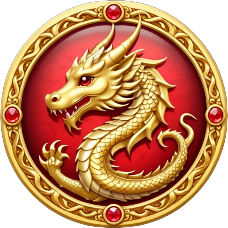 Golden dragon crest / brosch in a circle with red gems and no background emoji
