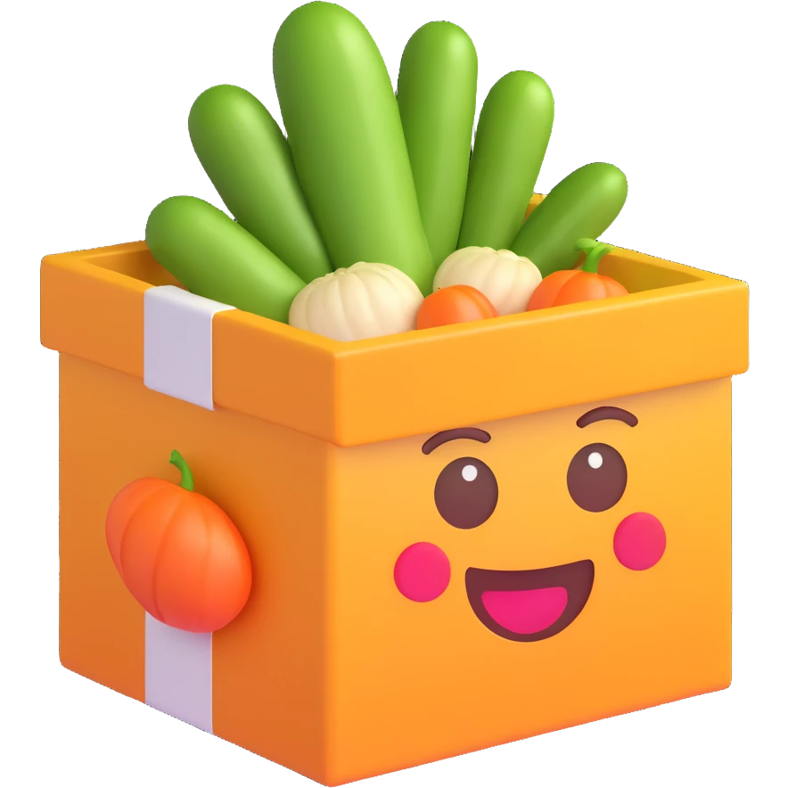 a box with a vegetable, 3D emoji style emoji