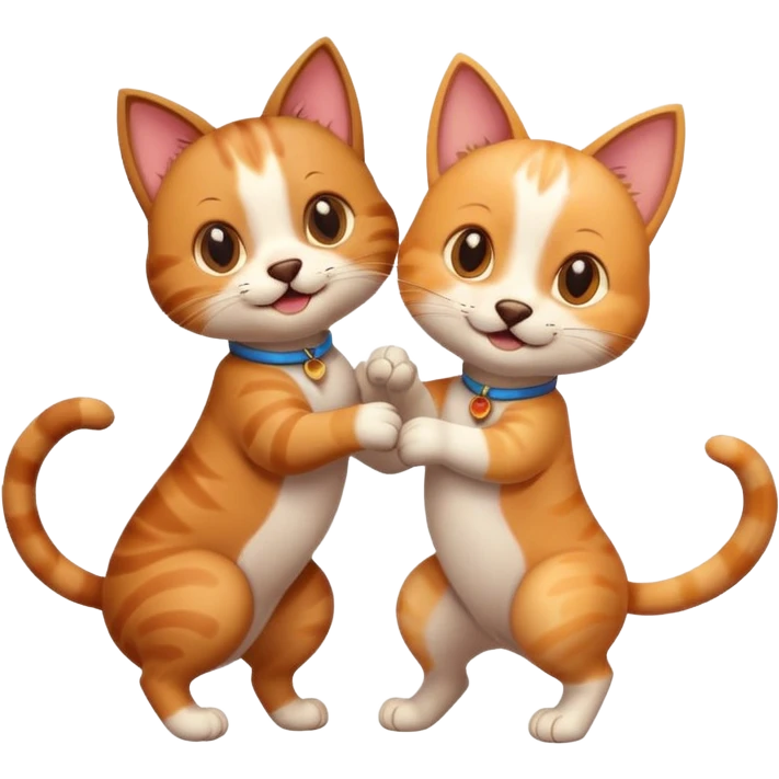 a cat and a dog holding paws and spinning, cheerful and lively emoji
