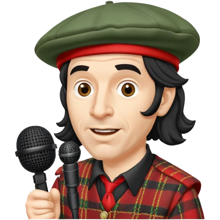 Nardwuar with his iconic tam o' shanter hat and microphone emoji