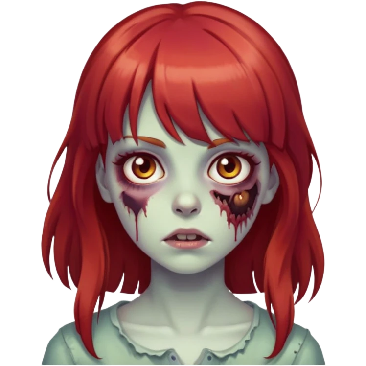 Cabelo vermelho com franja e longo com olhos castanhos garota zumbi  emoji