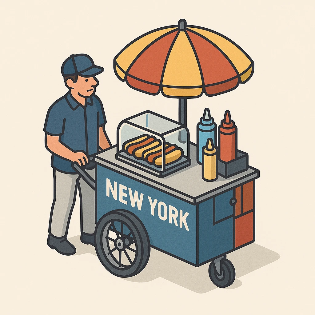 hotdog seller in New York with cart emoji