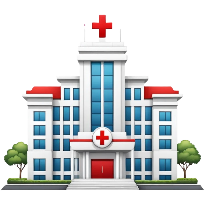 Modern Bangkok hospital building with Thai architectural elements, red cross symbol emoji